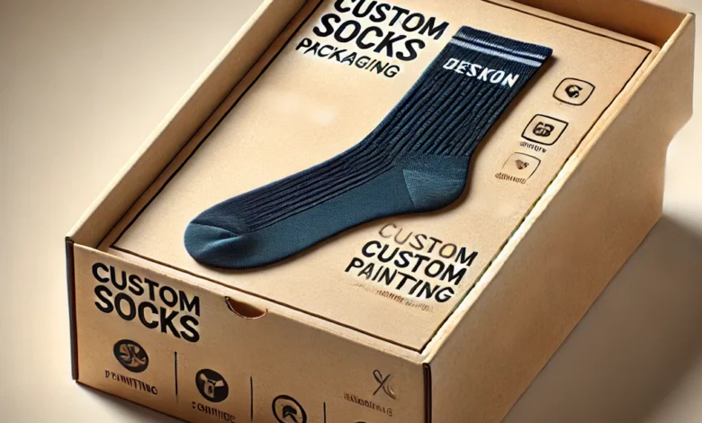 A selection of custom socks packaging boxes made from various materials.