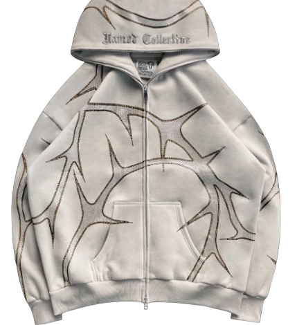 THORN RHINESTONE ZIP HOODIE BONE