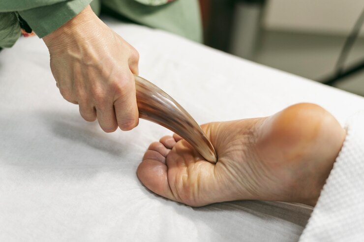 A lady undergoing her diabetic foot treatment