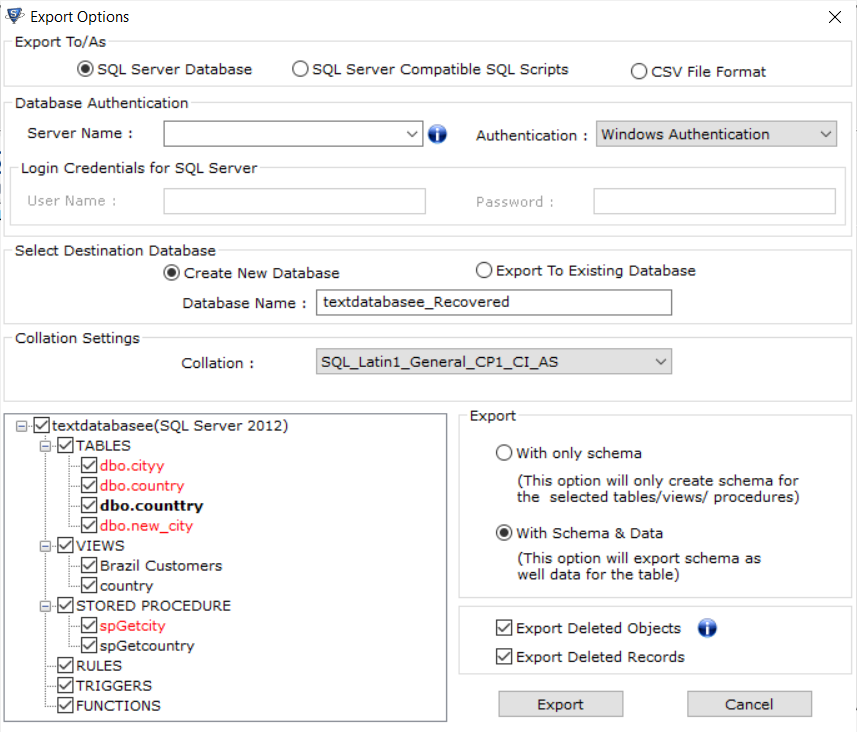 export the retained database