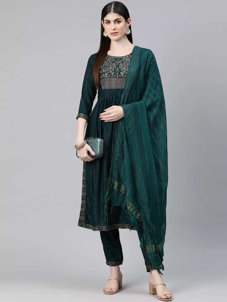 naira-style-rayon-fabric-green-color-kurti-and-bottom-with-dupatta