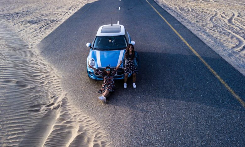 travel 2 girls roadtrip electric vehicle desert
