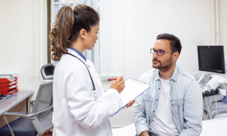 a man with her doctor